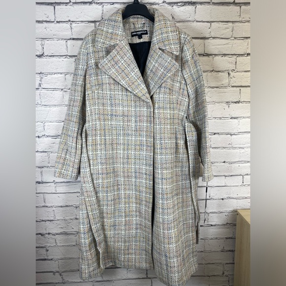Karl Lagerfeld Tweed Belted Long Coat size Large - Picture 13 of 14